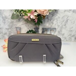 Travelon Wristlet Wallet Organizer Full Zip Clutch Gray with Purple Interior NWT